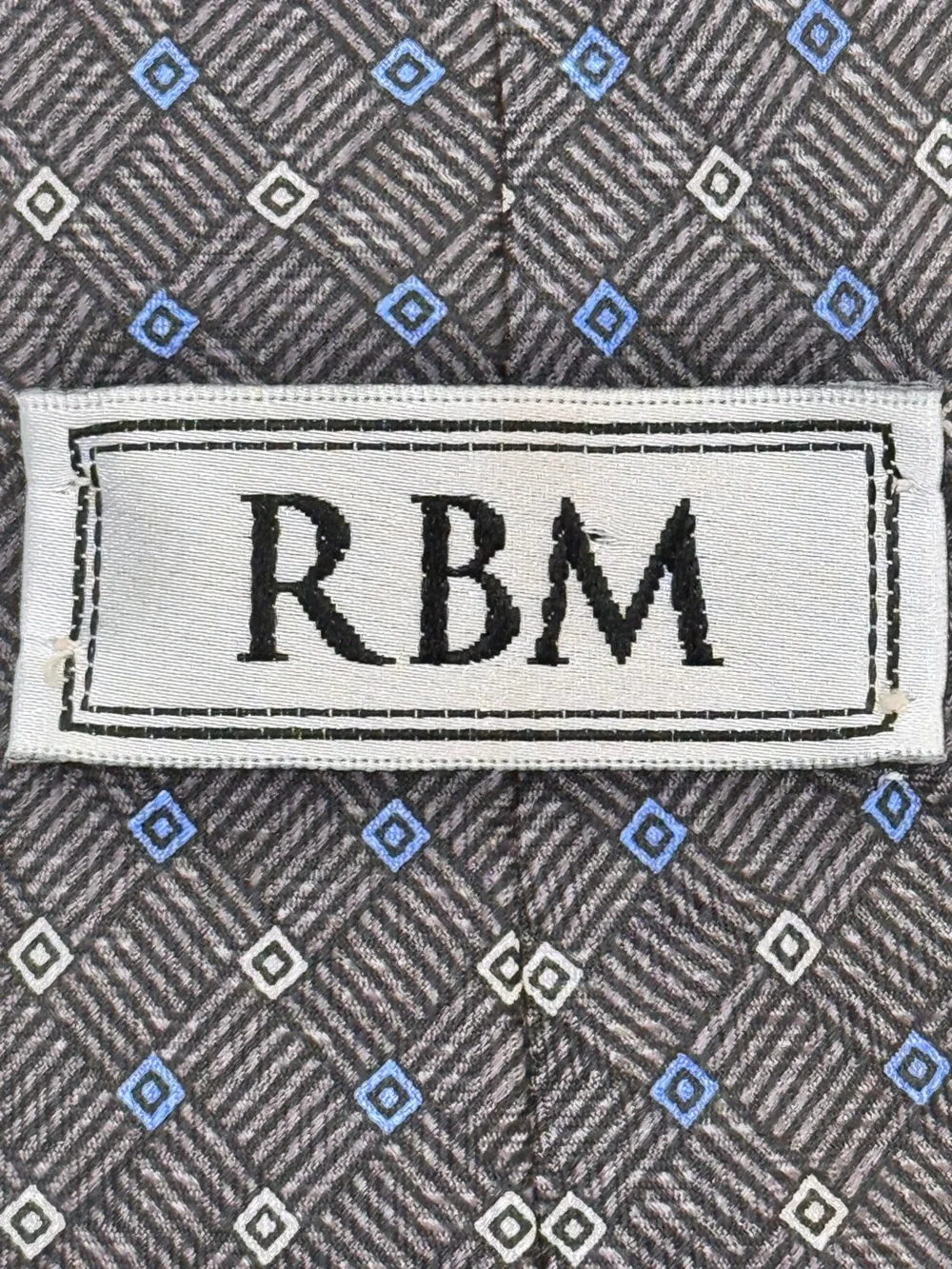 RBM Collection Men's Necktie Classic Black Geometric Silk Tie with Blue Accents